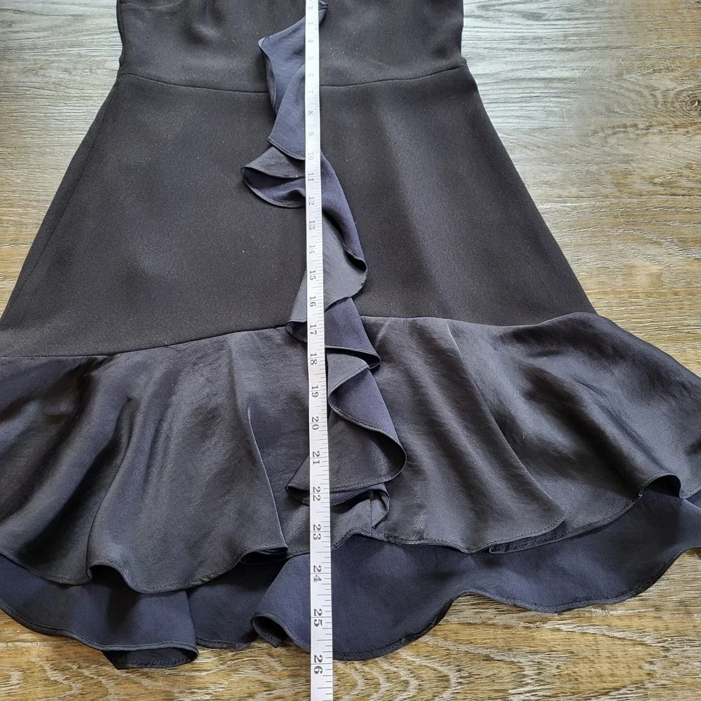 Marciano Black Ruffle Front Mini Dress Spaghetti Strap V-Neck Cocktail Size 4